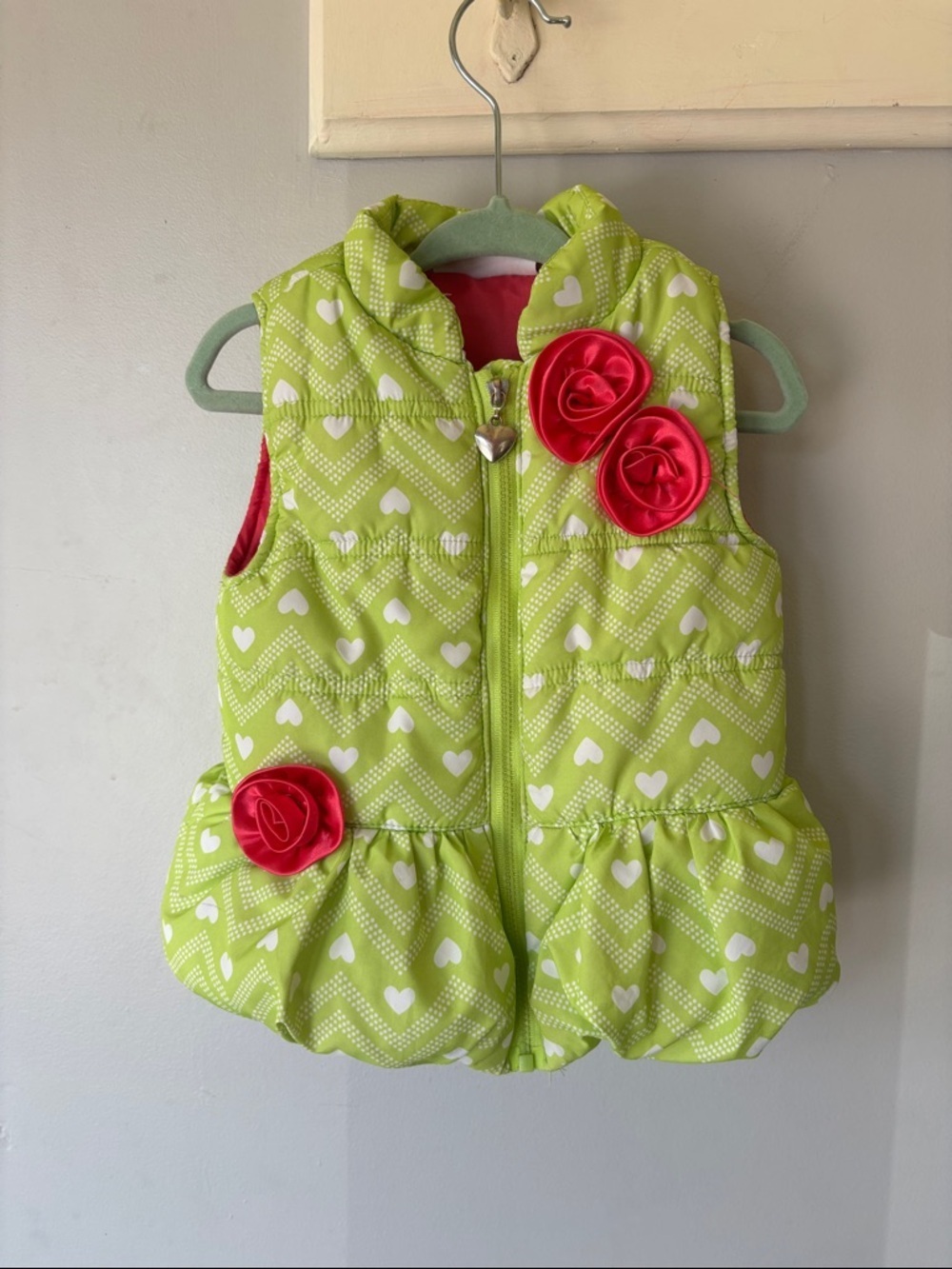 Kids Headquarters Pink Puffer Vest Lime Trim Spring Kids